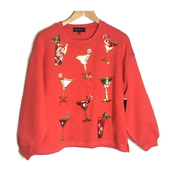 Women's Sequin Graphic Sparkle Sweatshirt Christmas Holiday Drinks Party Small - Picture 1 of 11
